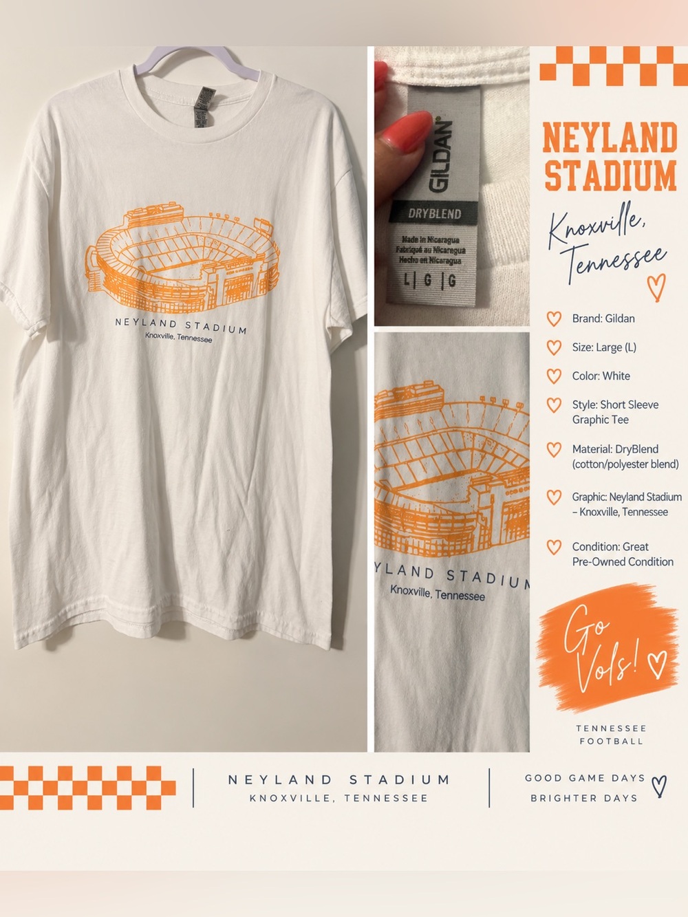 Gildan White T-Shirt with Orange Neyland Stadium Graphic